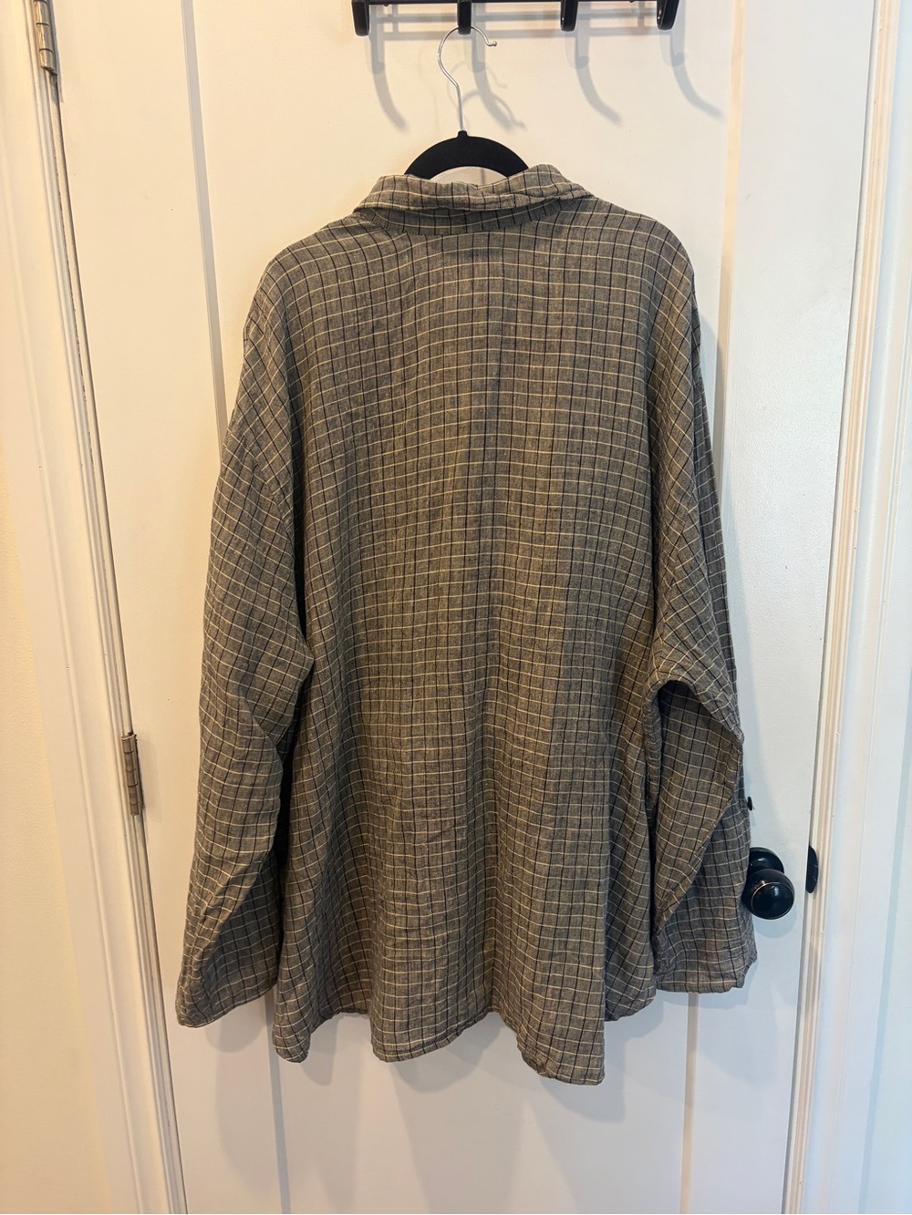 Flax Windowpane Linen Shirt Dress in Gray, black and Cream plaid - Picture 7 of 17